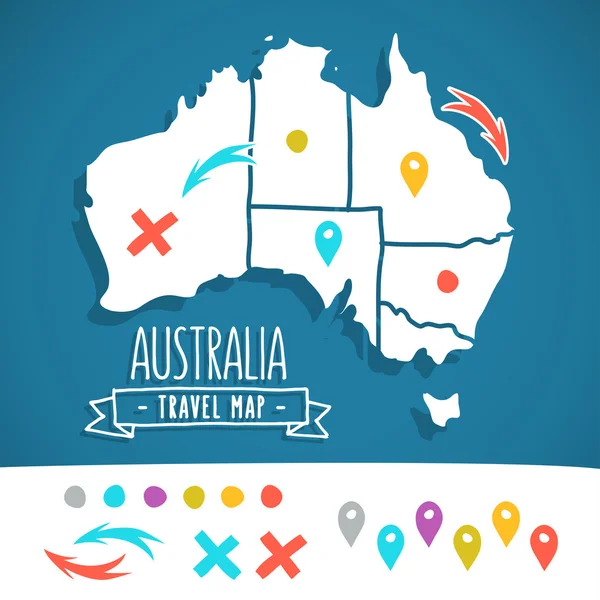 Карта путешествия по Австралии с векторной иллюстрацией булавок — стоковый вектор