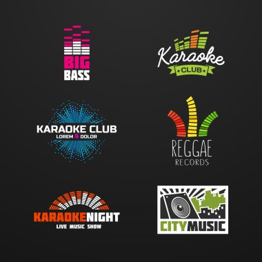 Beşinci set müzik ekolayzer amblemi vektör koyu arka plan üzerinde