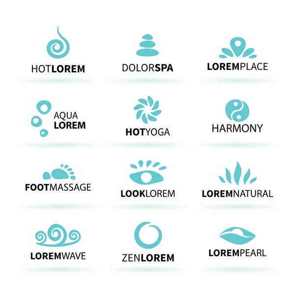 Spa sıcak yoga zen masaj logosu öğeleri vektör ilk büyük kümesi
