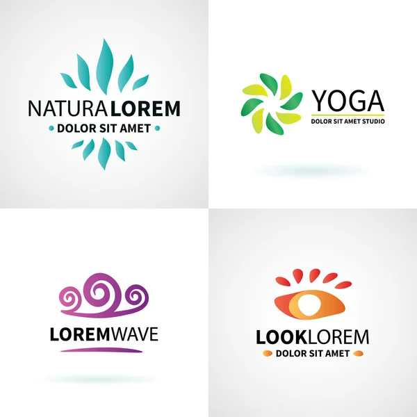 Conjunto de spa natural ioga bem-estar meditação massagem logotipo elementos vetor —  Vetores de Stock