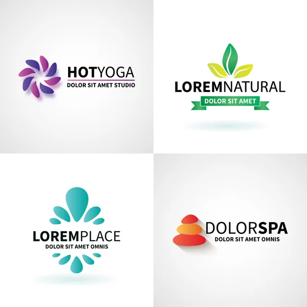 Conjunto de spa natural yoga wellness meditación masaje logo elementos vector — Vector de stock