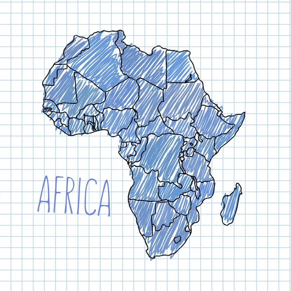 Pluma mano dibujado vector mapa africano en la ilustración de papel — Vector de stock