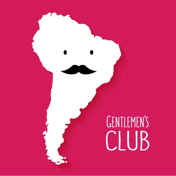 Fun mustache club cartoon América do Sul mapa vector ilustração fundo — Vetor de Stock