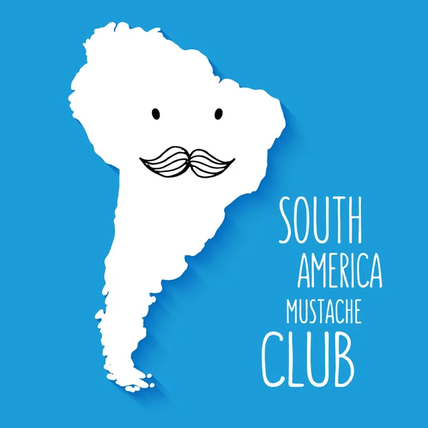 Divertido bigode clube cartoon América do Sul mão desenhada mapa vetor ilustração fundo — Vetor de Stock