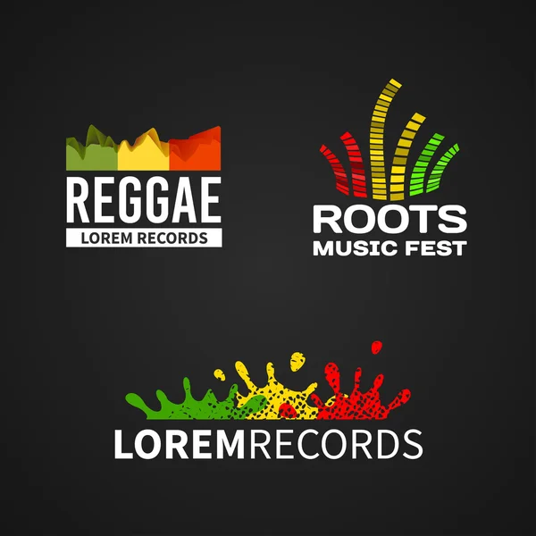 Conjunto de ecualizador de música reggae logotipo emblema vector sobre fondo oscuro — Vector de stock