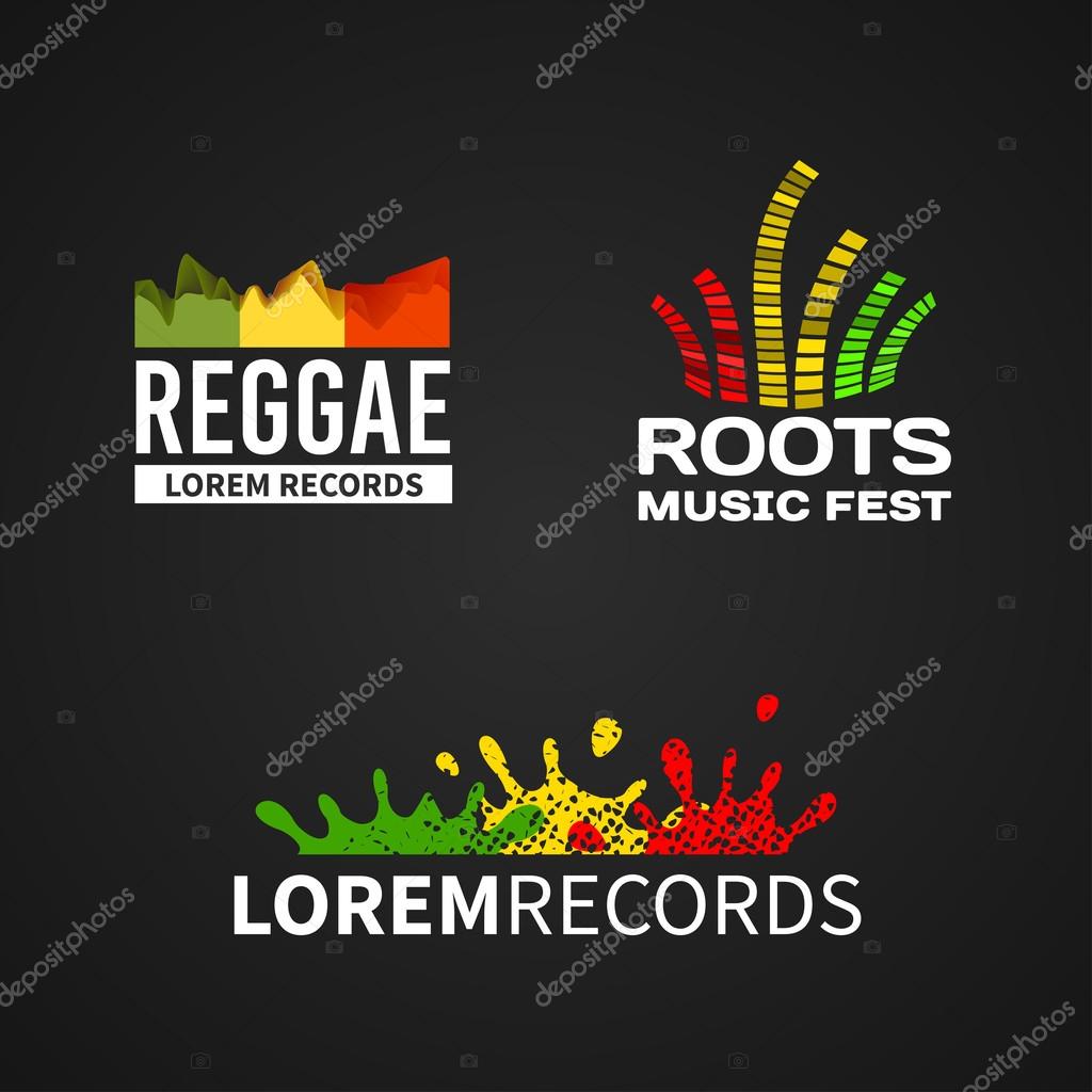 Set of reggae roots music equalizer logo emblem vector on dark background