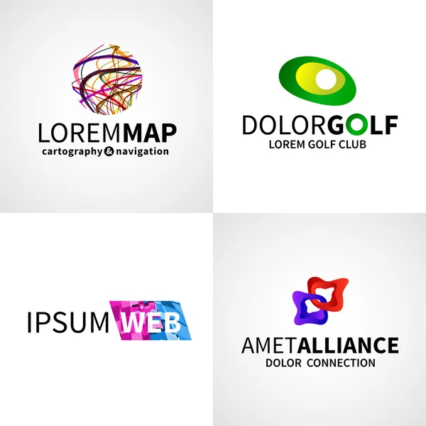 近代的なカラフルな抽象 web 提携ゴルフ マップ ロゴ エンブレム ベクトル デザイン要素のセット — ストックベクタ