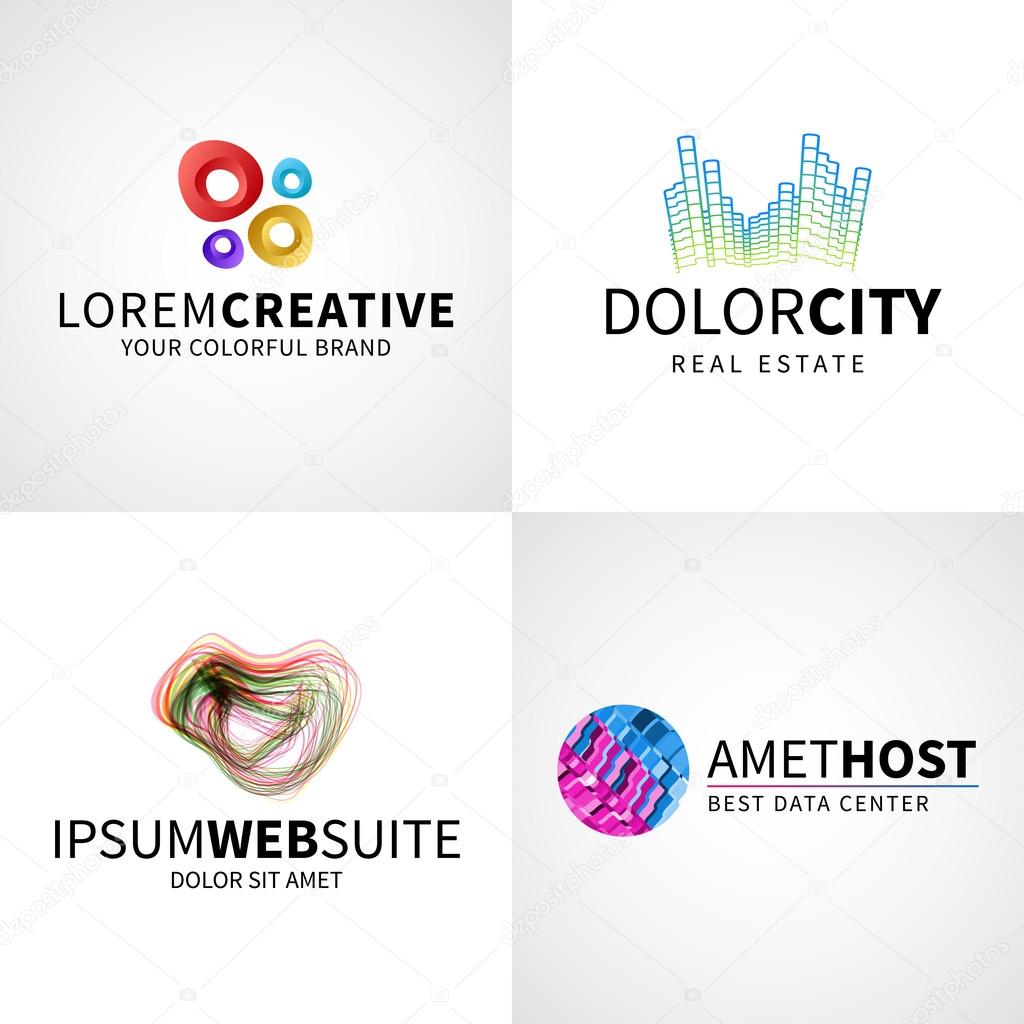 Set of modern colorful abstract creative web host data logo emblem vector design elements