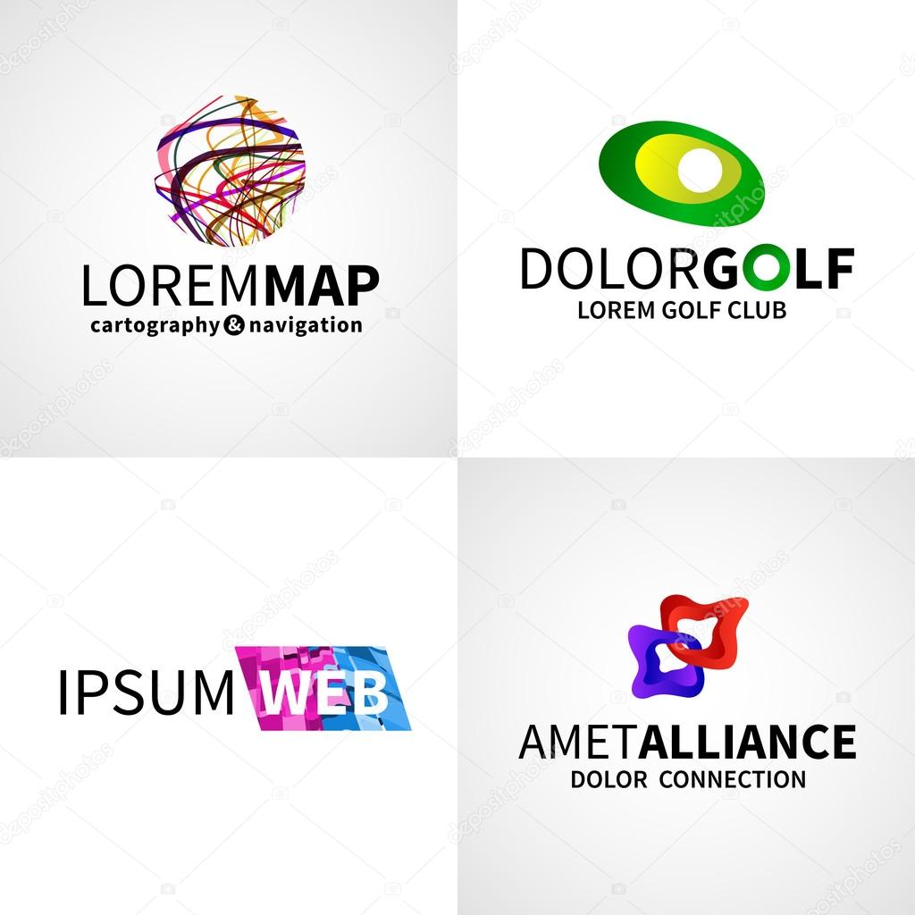 Set of modern colorful abstract web alliance golf map logo emblem vector design elements