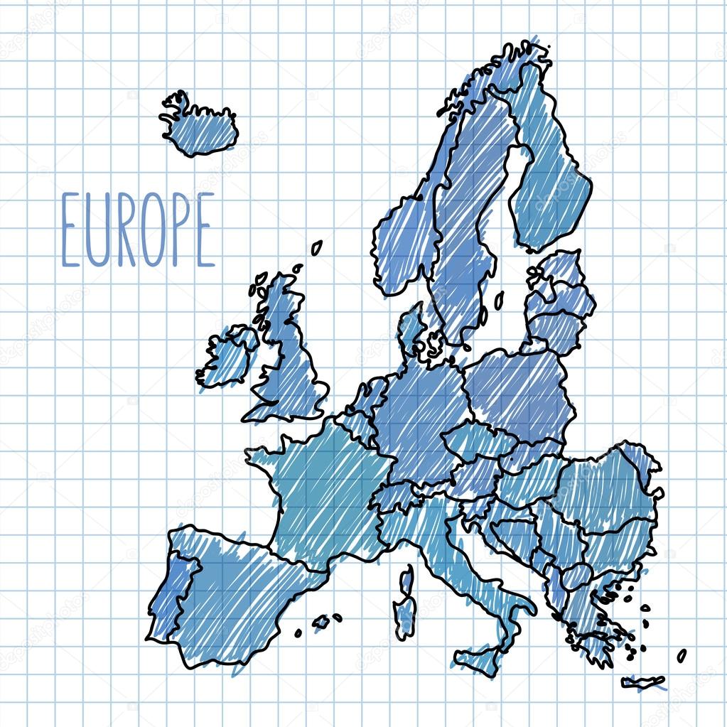Pen hand drawn Europe map vector on paper illustration Stock Vector