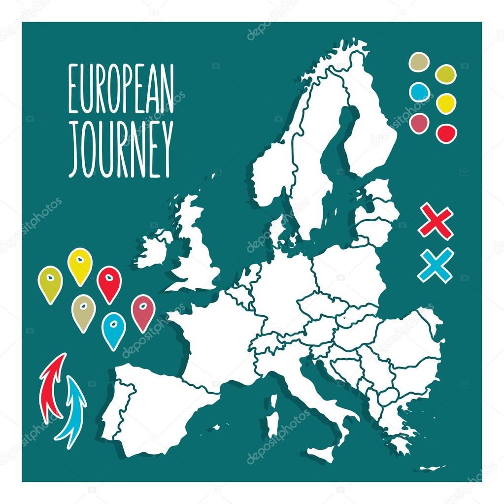 Vintage Hand drawn Europe travel map with pins vector illustration