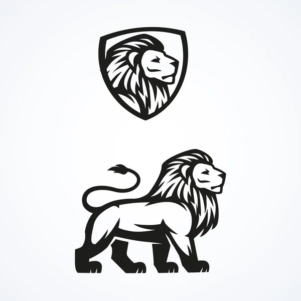 Logotipo de leão esporte mascote emblema vetor design ilustração —  Vetores de Stock