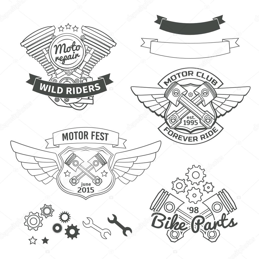 Set of biker vintage labels, oldschool motor logo vector design elements. 