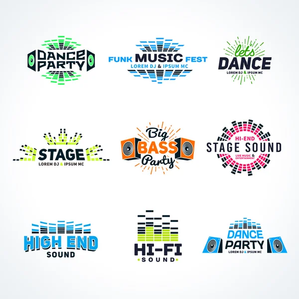 Altıncı set müzik ekolayzer amblemi vektör ışık arka plan üzerinde. Modern renkli logo toplama. Ses sistemi illüstrasyon