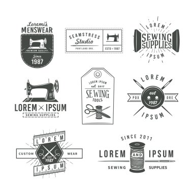 Set of vintage tailor labels, emblems and design elements. Tailor shop logo vector. sewing stodio illustration