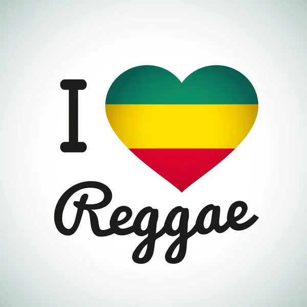 I love Reggae Heart illustration, Jamaican music logo design. Africa flag print — Stock Vector