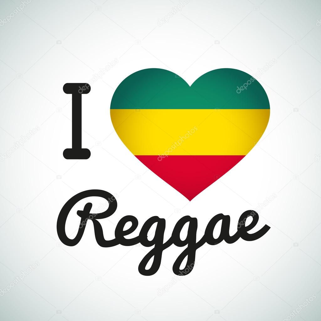 I love Reggae Heart illustration, Jamaican music logo design. African flag print