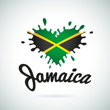 Love Jamaica lettering Heart illustration, carribean music logo design. African flag print