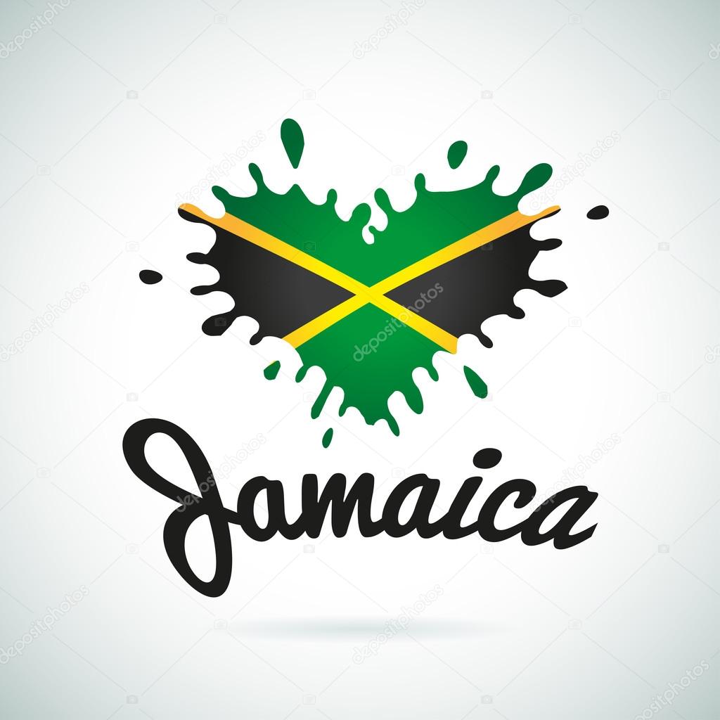 Love Jamaica lettering Heart illustration, carribean music logo design. African flag print