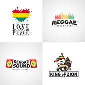 Set von Reggae Musik Vektor-Design. Liebe und Frieden. judah Löwe mit einer rastafari Flagge. König Zion Logo Illustration.