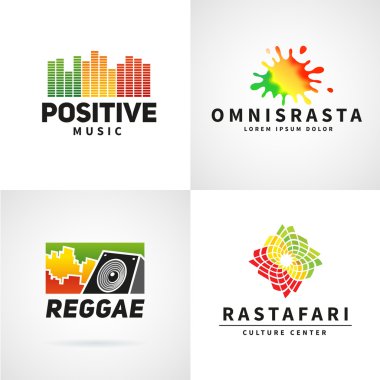 Set of positive africa ephiopia flag logo design. Jamaica reggae dance music vector template. Colorful speaker company concept clipart