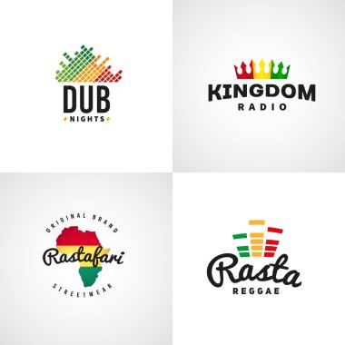 Set of african rastafari sound vector logo designs. Jamaica reggae music template. Colorful dub concept