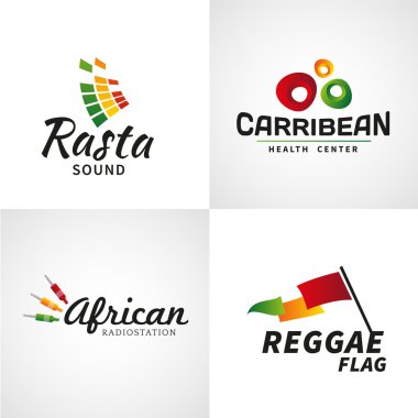 Set of african rastafari sound vector logo designs. Jamaica reggae music template. Colorful dub concept