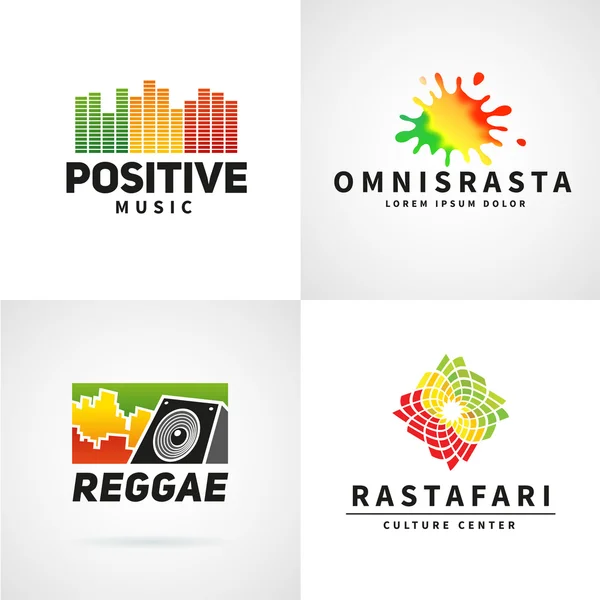 Set of positive africa ephiopia flag logo design. Jamaica reggae dance music vector template. Colorful speaker company concept — ストックベクタ