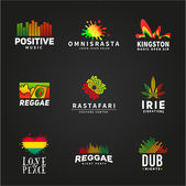 Satz positiver Afrika-Epiopie-Flagge Logo-Design. jamaica reggae dance music vektor template. buntes Lautsprecherfirmenkonzept auf dunklem Hintergrund