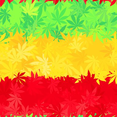 Ethiopia flag seamless pattern. Jamaica reggae music vector. Colorful africa theme design. Positive cannabis leaves background. clipart