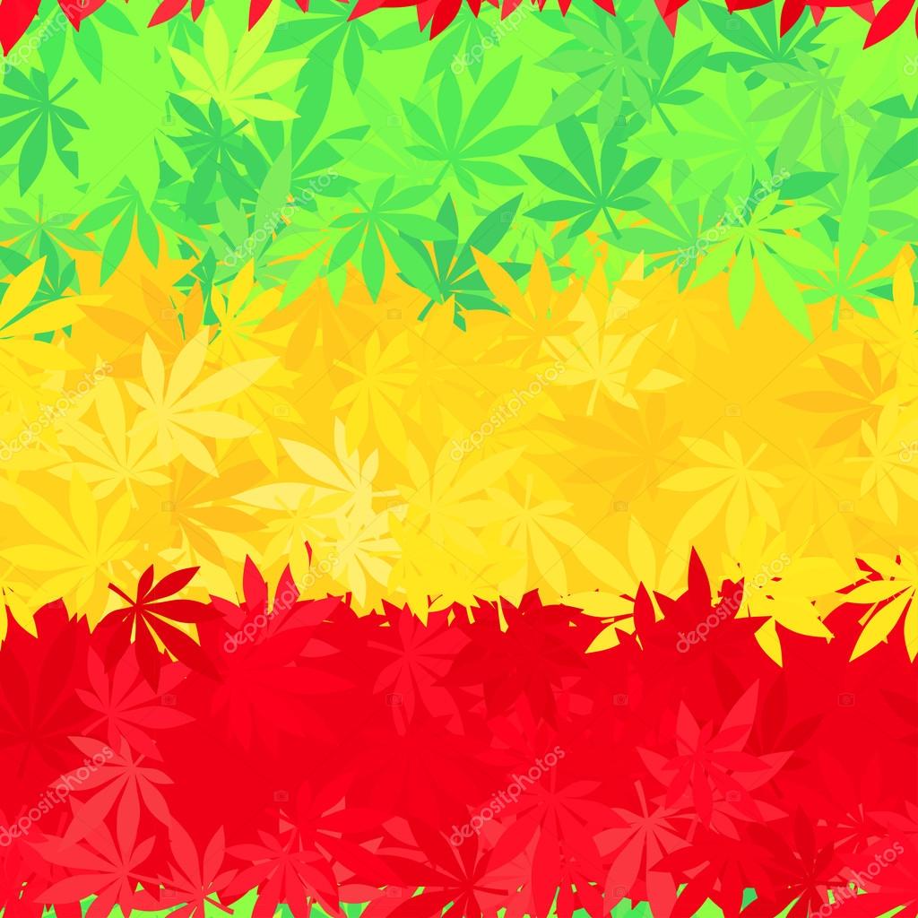 Ethiopia flag seamless pattern. Jamaica reggae music vector. Colorful africa theme design. Positive cannabis leaves background