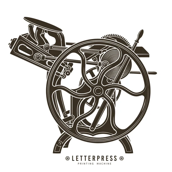 Boekdruk afdrukken machine vectorillustratie. Vintage print logo ontwerp. — Stockvector