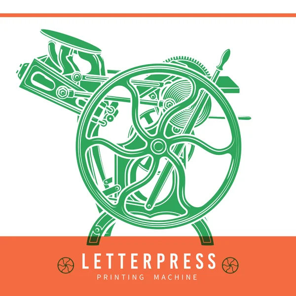 Letterpress overprint vector design. Vintage printshop logo. Old printing machine illustration. — Stock Vector