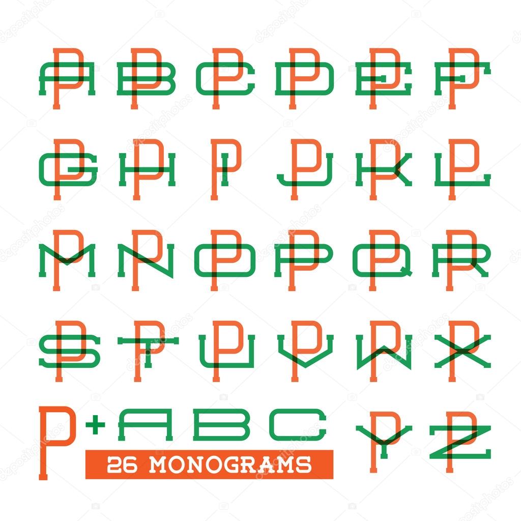 college sport team logo set two overprint letters monogram template