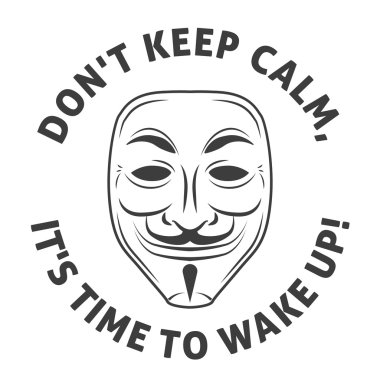 Anonim maskesi vektör logosu. Hacker simgesi tasarım. Bilge alıntı tasarım arka plan. Sakin şekilde devam.