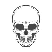 menschliches böses Schädel-Vektor. Jolly Roger Logo-Vorlage. Death T-Shirt Design. Piraten-Abzeichen. Illustration zum Gift-Symbol