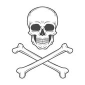 menschliches böses Schädel-Vektor. lustiger Roger mit Kreuzknochen-Logo-Vorlage. Death T-Shirt Design. Piraten-Abzeichen. Illustration zum Gift-Symbol.