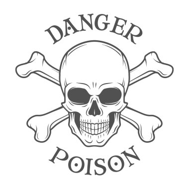Human evil skull vector. Jolly Roger with crossbones logo template. death t-shirt design. Pirate insignia concept. Poison icon illustration.