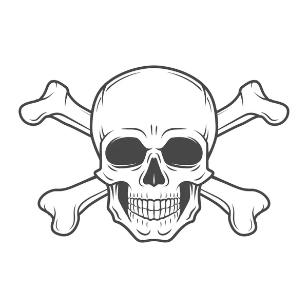 Menselijke kwade schedel vector. Piraten insigne concept ontwerp. Jolly Roger met kruisbeenderen logo template. Death T-shirt concept. Vergif pictogram illustratie — Stockvector