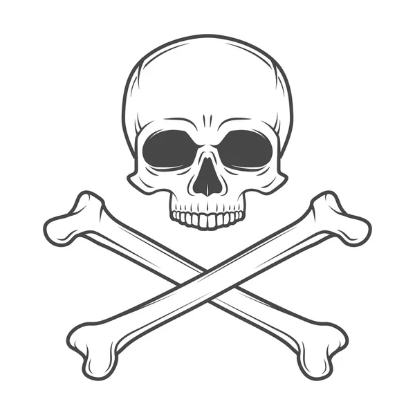Вектор человеческого злого черепа. Концепция пиратских знаков отличия. Веселый Роджер с шаблоном логотипа crossbones. Концепция футболки смерти. Иконка яда — стоковый вектор