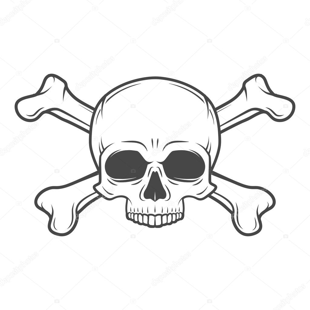 Human evil skull vector Jolly Roger with crossbones logo  