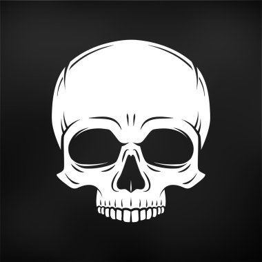 Human evil skull vector. Jolly Roger logo template. death t-shirt design. Pirate insignia concept. Poison icon illustration on black background