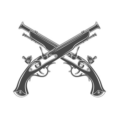 Firelock musket vector. Armoury logo template. Victorian t-shirt design. Steampunk pistol insignia concept.