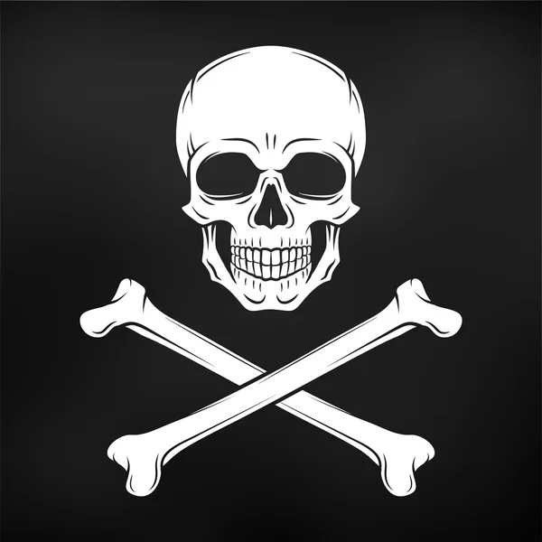 Human evil skull vector. Jolly Roger with crossbones logo template. death t-shirt design. Pirate insignia concept. Poison icon illustration on black background — Stock vektor