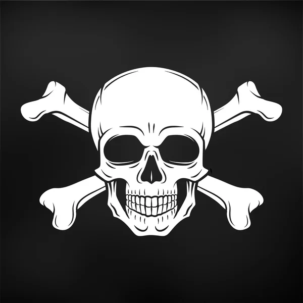 Menschliches böses Schädel-Vektor. lustiger Roger mit Kreuzknochen-Logo-Vorlage. Death T-Shirt Design auf schwarzem Hintergrund. Piraten-Abzeichen. Illustration zum Gift-Symbol. — Stockvektor