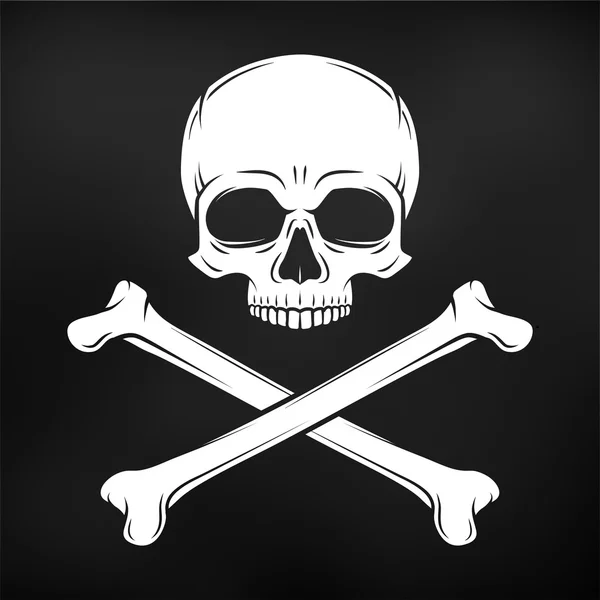 Вектор черепа человека на черном фоне. Концепция пиратского флага. Веселый Роджер с шаблоном логотипа crossbones. Концепция футболки смерти. Иконка яда — стоковый вектор