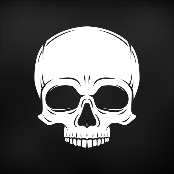 Human evil skull vector. Jolly Roger logo template. death t-shirt design. Pirate insignia concept. Poison icon illustration on black background — Stock Vector
