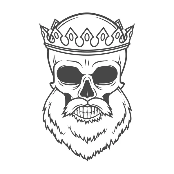 Bearded Skull King with Crown vector design. Vintage Royal old man illustration. Medieval style — Stok Vektör