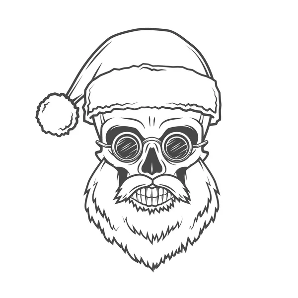 Bearded Skull Santa Claus with glasses poster. Heavy Christmas old man portrait. X-mas t-shirt illustration — Stock vektor