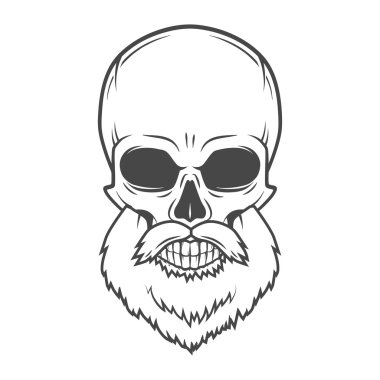 Evil Bearded Jolly Roger logo template. Old biker t-shirt design. Rock and roll insignia concept.
